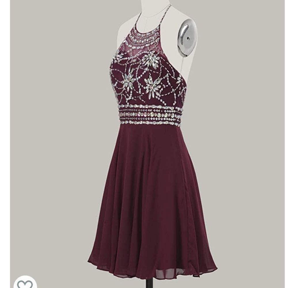 Maroon Halter Bedazzled Dress